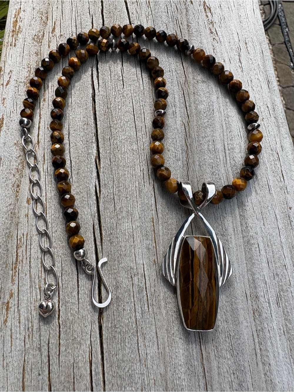 Jay King Faceted Tigers Eye Bead Necklace with Sterling Silver Pendant - Picture 8 of 13